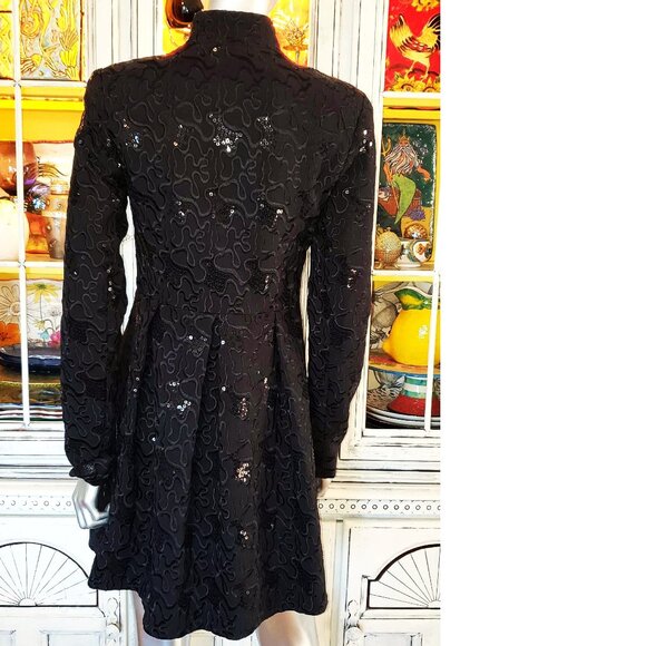Vintage Betsey Johnson Black Peacoat Embroidered Sequin Dress Coat Jacket S 2 - Picture 9 of 16